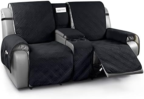 TAOCOCO 2 Seater Recliner Chair Cover,Armchair Recliner Cover with Storage,Loveseat Recliner Slipcover for Leather Sofa,Washable Recliner Sofa Protector with Elastic Straps(Dark Grey)