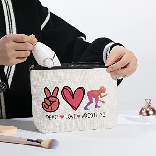 kdxpbpz Inspirational Gifts for Women Wrestling Gifts for Women Wrestler Makeup Bag for Wrestler Athlete Fans Wrestling Coach Mom Gifts for Women Peace Love Wrestling Gifts for Women Her Sister