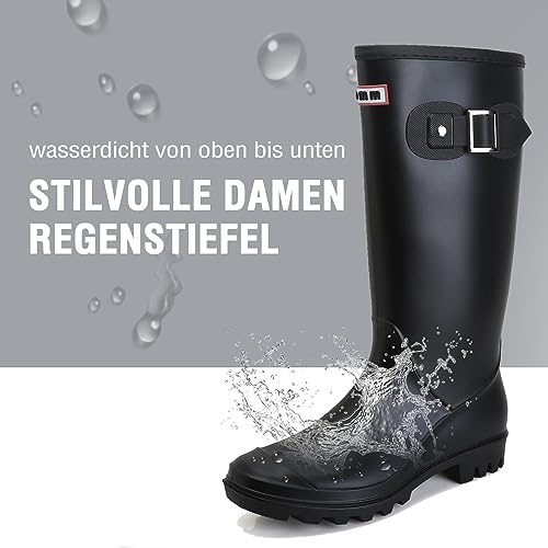 Jesindr Damen Halbhoch Gummistiefel, Mode Protective Gummischuhe, Bequem Rutschfesten Atmungsaktiv Damen Gummistiefel, Schwarz, 41 EU
