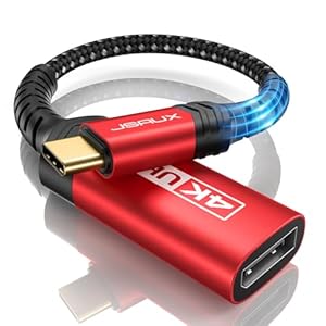JSAUX USB C auf DisplayPort Adapter 4K@60Hz, USB C zu DisplayPort Kabel Adapter Kompatibel mit iPhone 15 Pro/15, MacBook Pro 2019 2018, Surface Book, Dell XPS, Samsung Galaxy S24 S23 S22 S21-Rot