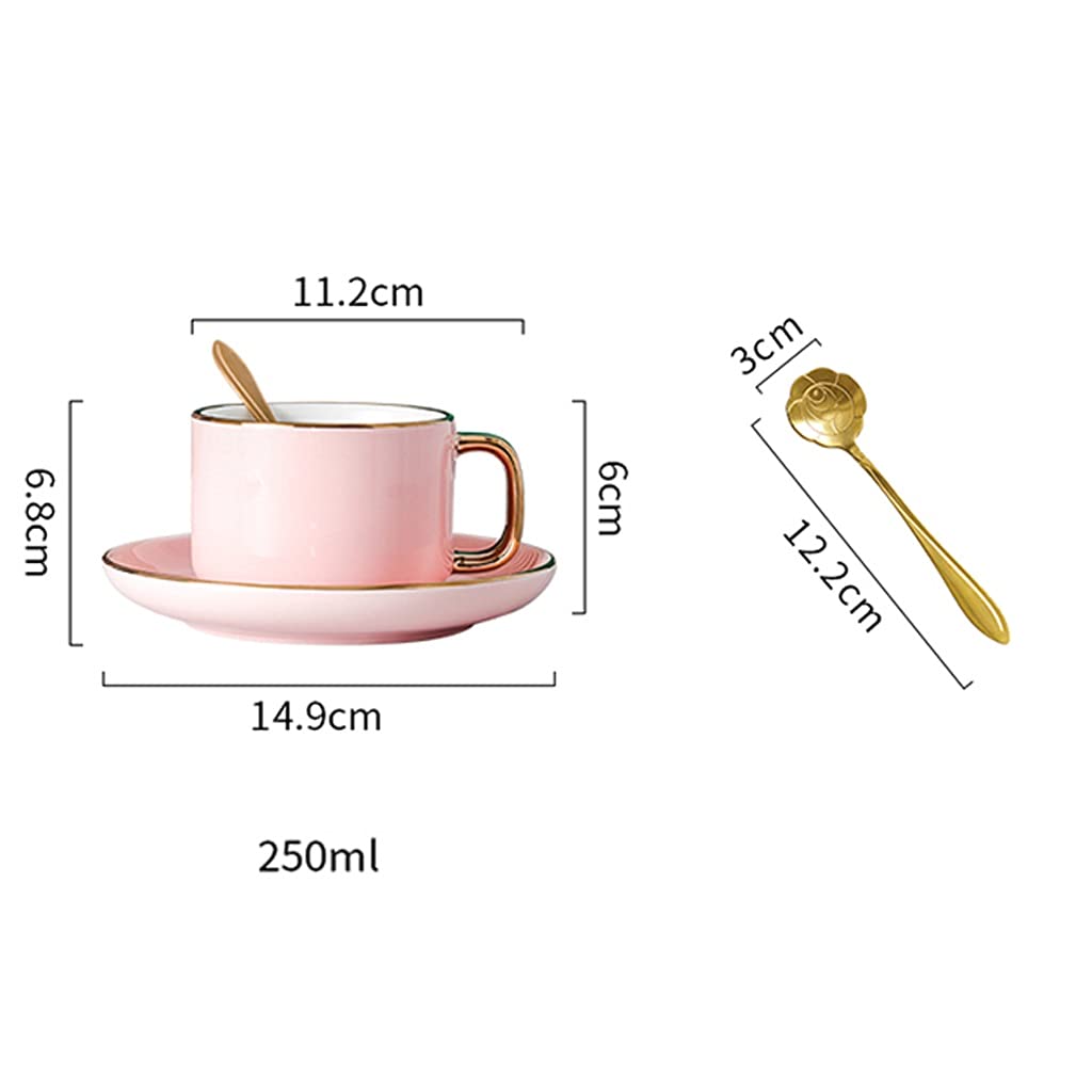 Taza de Porcelana Fina, Taza de Porcelana y Conjunto de Platos, Taza de café, Negro, 8,5 onzas para Bebidas de café, café con Leche, café, Moca y té, Taza de té de Mano Dorada con platillo