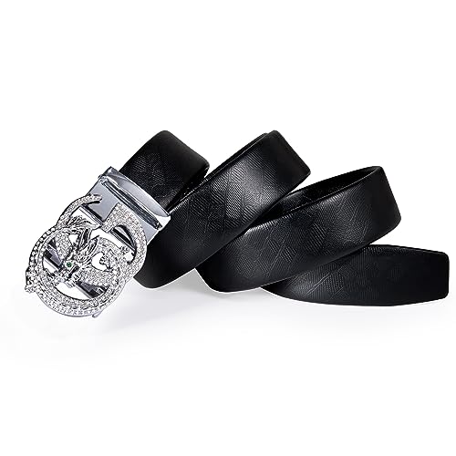 Barry.Wang Mens Ratchet Belt,Genuine Leather Belts 1 3/8" Automatic Buckle Carnival Dress Casual,Trim To Fit - Image 4