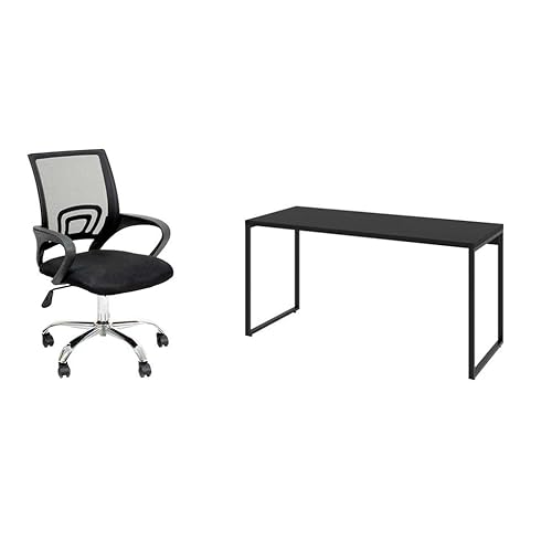 Conjunto de Mesa Kuadra I 150 cm com Cadeira de Escritório Secretária Giratória Javix Preta