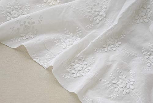 51 inches Width Vintage 3D Branch Floral Embroidery Cotton Fabric by The Yard (White)