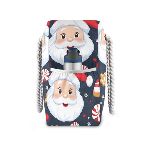 Santa Claus Beach Bag & Travel Tote Bag Large Sandproof with Zipper Closure, Wet Pouch for Swim Gym Travel, Lightweight Foldable Outdoor Bag3
