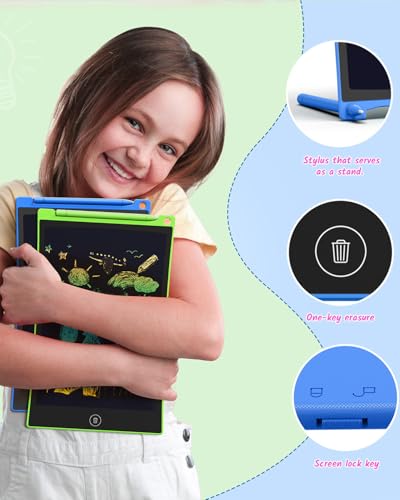 LCD Schreibtafel 2 Pack, 8.5 Zoll Tablet für Kinder und Erwachsene, Löschbarer, Wiederverwendbarer Schreib-Zeichenblock, mit Abschließbar Löschen-Taste (Blau+Grün)