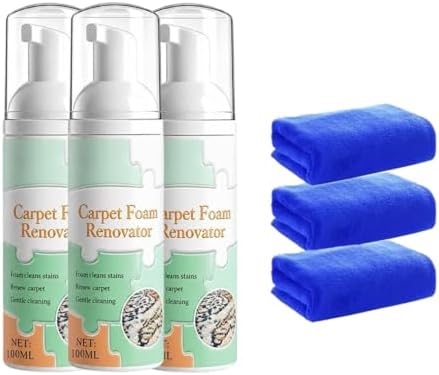 3.52 Fl Oz Waterless Carpet Foam Stain Remover with Towel -No-Rinse Dry Cleaning Foam Spray for Couch, Upholstery, Car Interior (3)