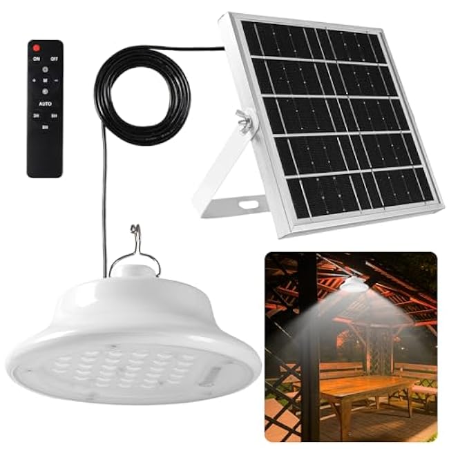 Solar Shed Pendant Light Auto Dusk to Dawn Solar Light Day and Night Indoor and Outdoor with Remote Control for Barn, Garden, Yard, Gazebo,Patio,Tent,Chicken Coop, Cattle Pen, Pigsty(1 lamp)