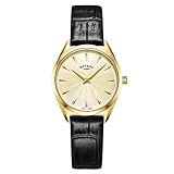 Rotary Women's Ultra Slim Watch with Black Leather Strap LS08013/03 (Gold & Gold)