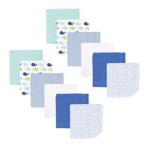 Luvable Friends Unisex Baby Cotton Rich Washcloths, Boy Whale, One Size