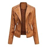 OADOBKICE Damen Jacke Leder Jacke Damen Female Kunstlederjacke Biker Damen Lederjacken Slim Fit Lange Damen Lederjacke Passende Damen Lederjacke Schwarz Damen Lederjacke Jacke Damen Braun XXL