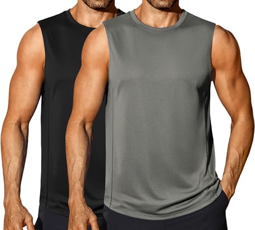 COOFANDY Sleeveless Muscle Shirts for Men Dry Fit Workout Gym Tank Tops Summer Swim Beach Shirt