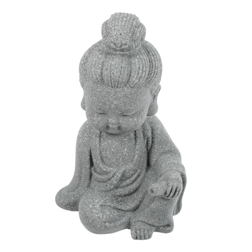 Image of ARTSEWPLY Resin Mini Buddha Statue for Home Desktop Decor, Small Grey Stone Buddha Figurine Ornament, Zen Resin Craft Sculpture for Office and Living Room