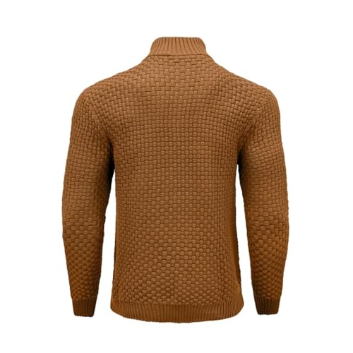 Men's Winter Warm Zip Up Pullover - Waffle Knit Mock Neck Turtleneck Soft Solid Color Long Sleeve Top2