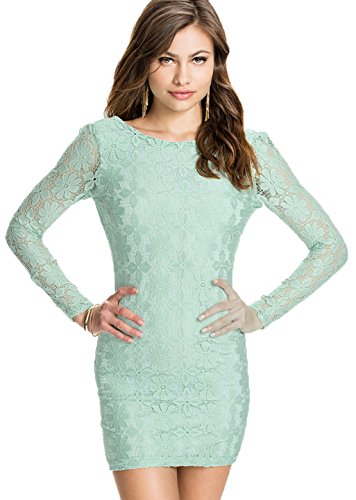 Robe à manches longues YALI en dentelle bleu marine avec doublure fluide taille unique