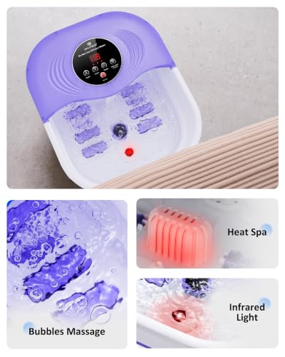 Image of SPA4PIEDS Collapsible Heated Foot Spa Bath with Bubble, Foot Soaking Tub Featuring 8 Shiatsu Rollers, Pumice Stone and Built-in Timer for Mom, Dad and Foot Relaxation (Purple)