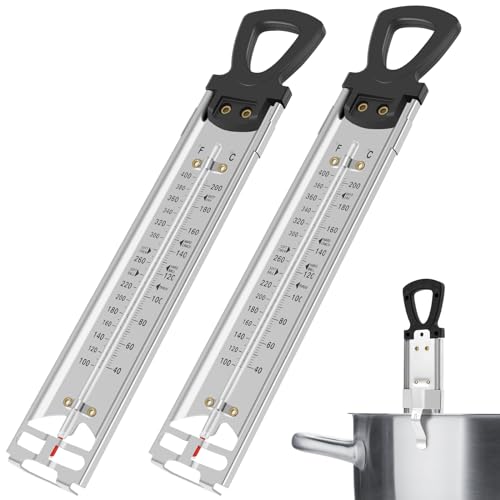 2 termometri Candy con clip per pentola, in acciaio inox, con manico ad anello sospeso, lettura istantanea, termometro classico in vetro, termometro per sciroppo di zucchero, marmellata, gelatina,