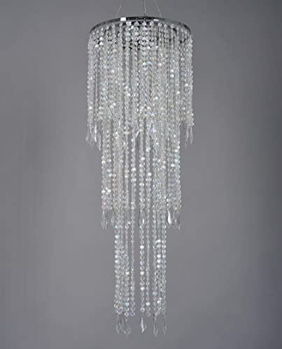 FlavorThings Sparkling Iridescent Acrylic Beaded Hanging Chandelier, 3 Tiers, 10.25" Diameter x 30" Tall, Indoor, Iridescent - Image 9
