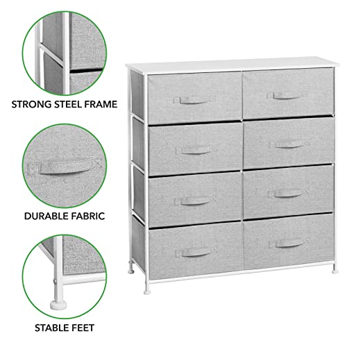 Mdesign 38.31" High Steel Frame/Wood Top Storage Dresser Furniture Unit With 8 Removable Fabric Drawers - Large Bureau Organizer For Bedroom, Living Room, Or Closet - Lido Collection, Gray #TOP2