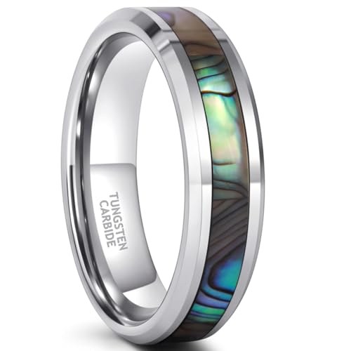 Bague homme tungstène coquillage 6mm anneau vintage style baroudeur chic