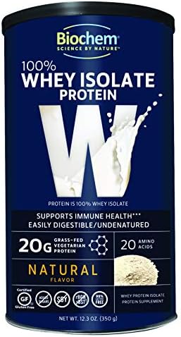 Biochem 100% Whey Isolate Protein - Natural Flavor - 12.3 oz - 20g of Protein - Pre & Post Workout - Meal Replacement - Keto-Friendly - Easily Digestible - Silky Smooth Taste