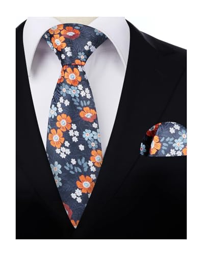 Image of Alizeal Mens 3.15'' Natural Flower Pattern Tie with Floral Pocket Square Set