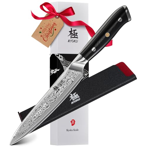 KYOKU Chef Utility Knife - 6' - Shogun Series - Japanese VG10 Steel Core Forged Damascus Blade - with Sheath & Case