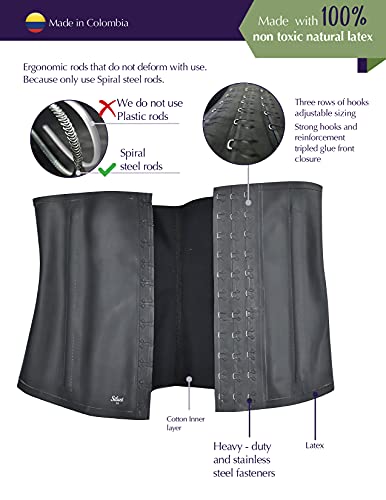 Siluet | Colombian Waist Trainer For Women | F20N/F21 100% Natural Latex Underbust Waist Corsets | Waist Cincher | 3 Strong Adjustable Size Hooks | L Black #TOP4