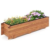 LDAILY Raised Garden Bed, 44' x 11' x 10' Wooden Planter Boxes with Removable Bottom & 4 Drainage Holes, Rectangle Flower Bed Outdoor, Wood Raised Beds for Garden Vegetable Herb