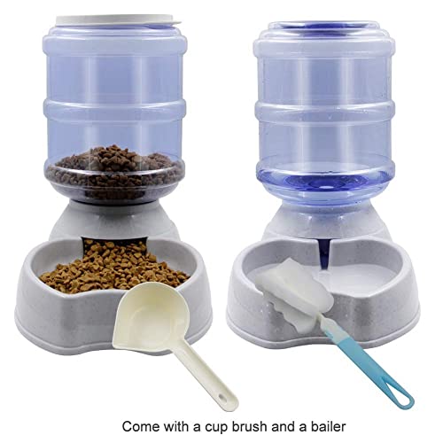 Zcaukya Automatic Cat Feeder And Water Dispenser Set, 1 Gal X 2 Gravity Dog Water Fountain Pet Food Feeder (Grey) #TOP1