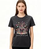 Magical Shirts for Women Boho Tops Happiest Place On Earth T-Shirt Cute Balloon Flower Graphic Short Sleeve Tops Holiday Tees,Dark Gray S