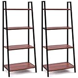 Tangkula 4-Tier Ladder Shelf, Ladder Bookcase Indoor & Outdoor Wood Bookshelf, Display Shelves, Plant Flower Stand Shelf (2)