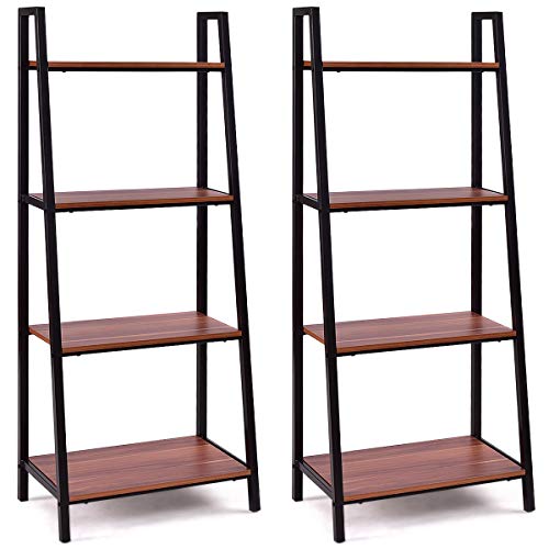 Tangkula 4-Tier Ladder Shelf, Ladder Bookcase Indoor & Outdoor Wood Bookshelf, Display Shelves, Plant Flower Stand Shelf (2)