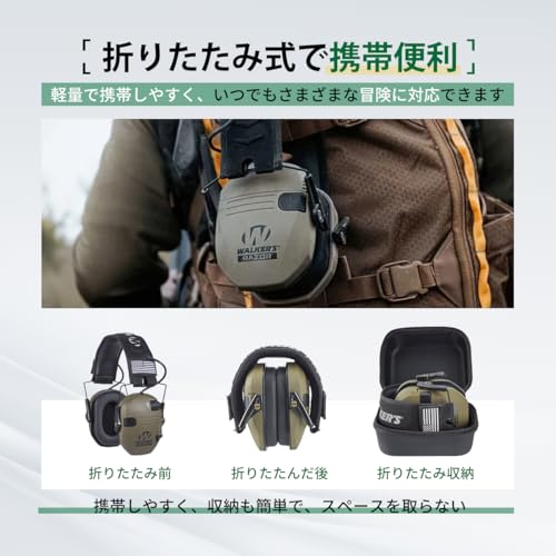 [Walker's Razor] シューティングイヤーマフ 電子式 防音イヤーマフ NRR23dB 集音機能付き 騒音低減 聴覚保護ヘッドセット AUX対応 折りたたみ式 調整可能ヘッドバンド 軽量 射撃・狩猟・作業用 (迷彩)