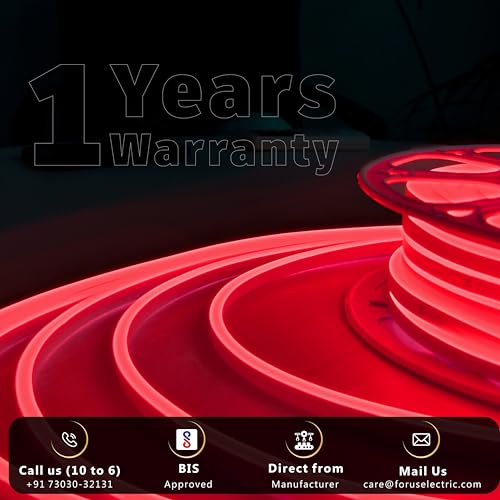 Image of Forus 5 Meter LED Neon Strip Light - Red, Flexible Waterproof Rope Lights 16.4 Feet, 12V Adapter, Indoor Outdoor Diwali Decorative Cove Lighting, Hotel Decoration, Home Decor, Festivals, 1 Yr Warranty
