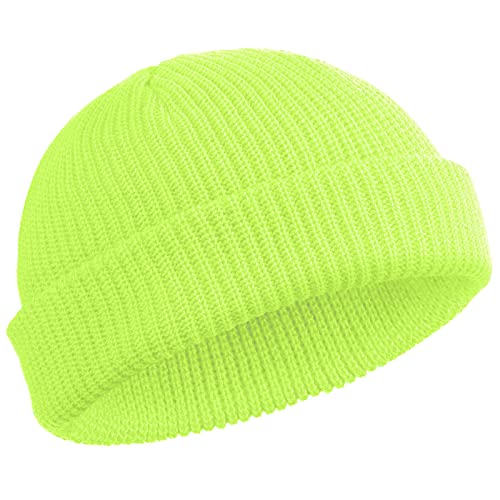 SATINIOR Trawler Beanie Watch Hat Roll-up Edge Skullcap Fisherman Beanie for Women Men(Fluorescence Yellow,1 Piece)