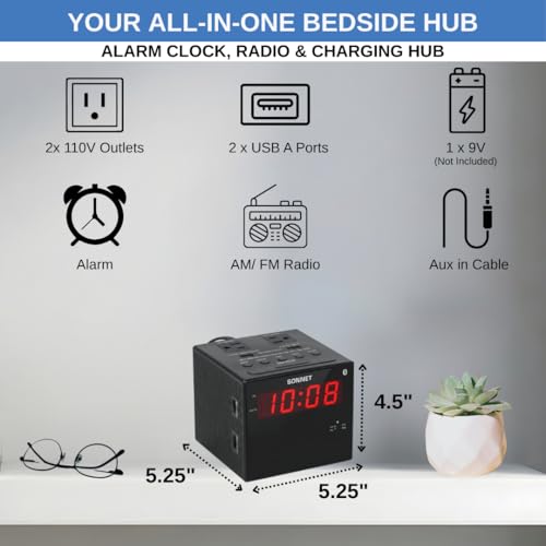Réveil malentendant Sonnet à volume puissant avec double chargeur USB