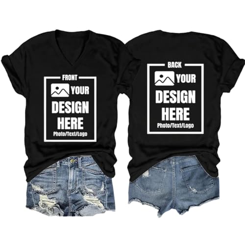Custom T Shirts Women Customized Design Your Own V Neck Tshirts Personalized Text/Image/Logo/Photo Printed T-Shirts2
