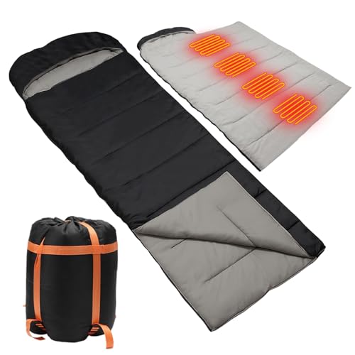 Longzhuo Heated Sleeping Bags for Adults Kids - Portable USB Power Warm Sleeping Bag for Camping with 4 Heating Zones, Cold Weather Sleeping Bag for All Season Camping Hiking Backpacking