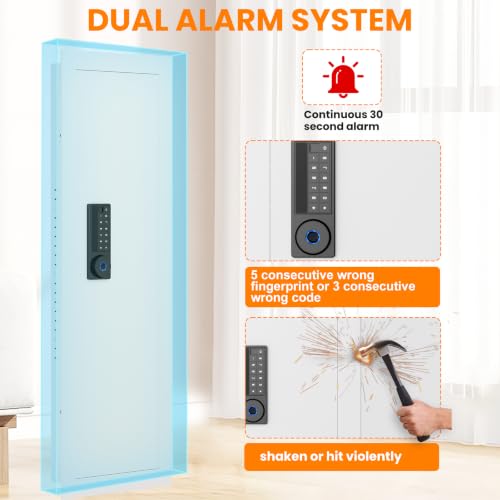 Image of 47.24 inch Wall Safe Between the Studs, Hidden Safe with Removable Pegboard, Wall Gun Safe with Magnetic Slot and 3 Adjustable Shelves(White-Fingerprint)