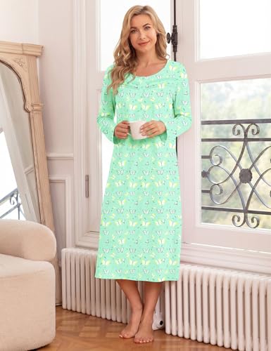 Image of Bloggerlove Nightgowns for Women Soft 100% Cotton House Dress Short /Long Sleeve Night Gowns Comfy Sleepwear S-3XL