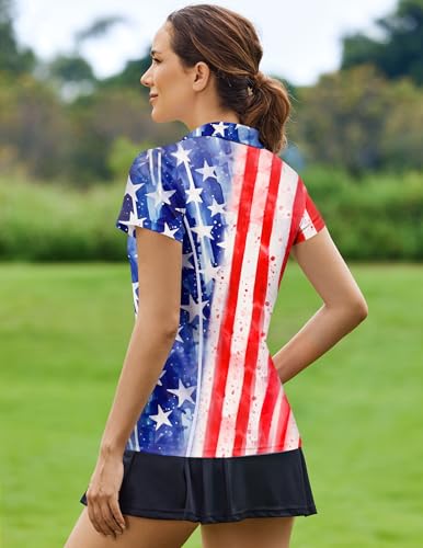 Image of PINSPARK Womens Golf Shirt Short Sleeve Polo V-Neck Quick Dry Tennis Tops | Moisture-wicking Breathable Fabric, Classic Collar, Slim Fit, Ideal for Golf Tennis Pickleball Casual