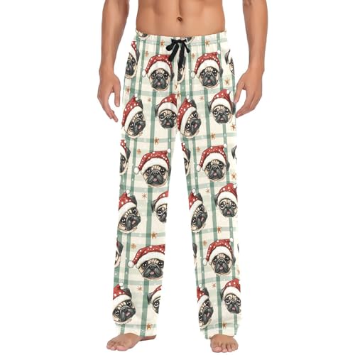 Christmas Dogs Pug Heads Plaid Pajama Pant Lounge Sleepwear PJs Men's Pajama Bottoms Lightweight Sleep Pants2