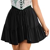 SCARLET DARKNESS Women Mini Skirt Renaissance Boho High Waist Ruffle Flowy Skirts with Pockets Black XXL