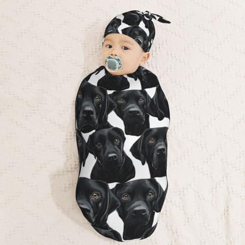 Image of Cute Labrador Lab Dog Newborn Swaddle Blankets Hat Sets Soft Baby Receiving Blanket Swaddle Sack for Baby Shower Infant Boy Girl Gift