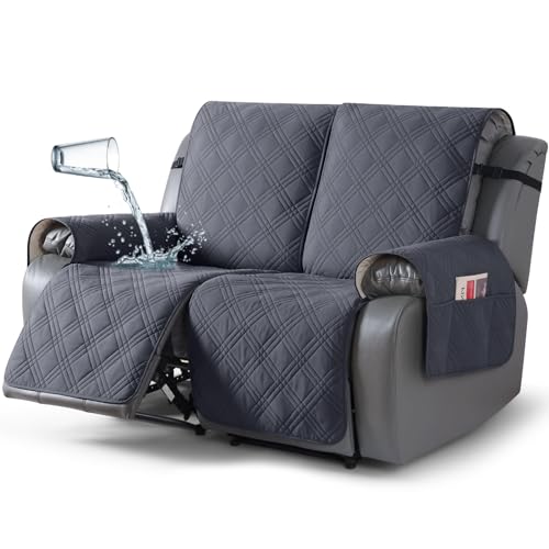 Image of TAOCOCO 100% Waterproof Recliner Loveseat Covers 2 Seater, Split Loveseat Covers for Reclining loveseat, Non Slip Reclining Couch Cover with Double Straps for Kids, Pets(2 Seater, Dark Grey)