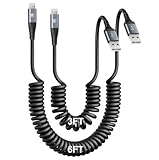 iPhone Charger Cable for Car [3FT+6FT], Coiled Lightning Cable [Apple MFi Certified] 2 Pack Lightning Cord Compatible with iPhone14 13/12/11 Pro Max/XS MAX/XR/XS/X/8/7/Plus/6S iPad/iPod-Black
