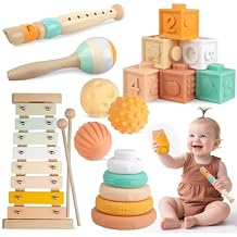 Meytccve Baby Toys Montessori Toys for Babies 1-3,Wooden Musical Instruments Toy Stacking Building Blocks,Infant Teething Toys Sensory Balls,Xylophone,Birthday Gift for Toddlers 1+ Year Old