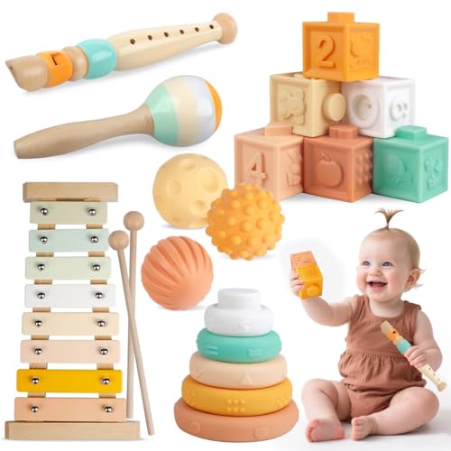 Image of Meytccve Baby Toys Montessori Toys for Babies 1-3,Wooden Musical Instruments Toy Stacking Building Blocks,Infant Teething Toys Sensory Balls,Xylophone,Birthday Gift for Toddlers 1+ Year Old