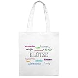 Material:100% Baumwolle Jutebeutel mit Stadtnamen Klötze - Motiv Positive Eigenschaften - Farbe weiß – Stoffbeutel, Jutesack, Hipster, Beutel